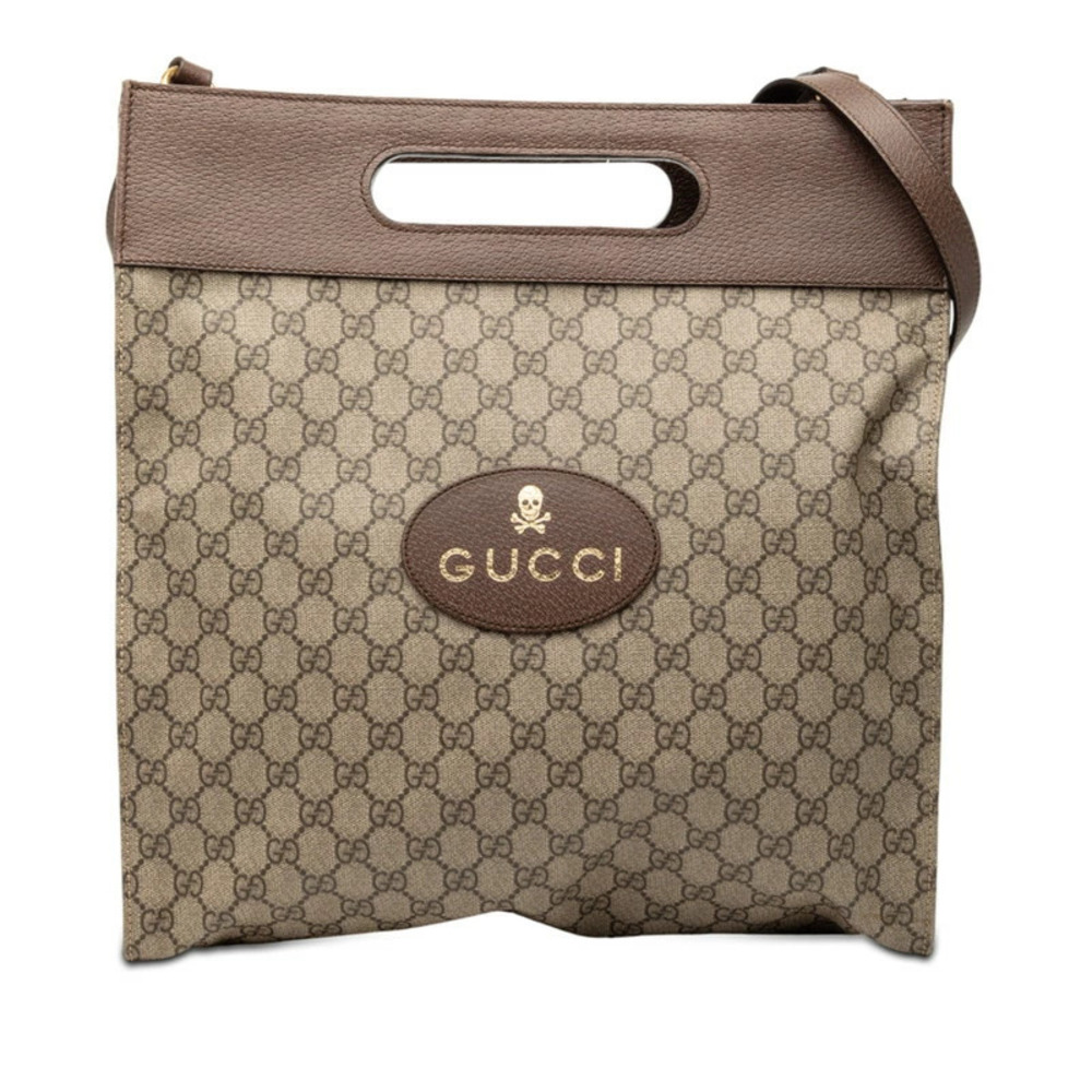 Gucci GG Supreme Shoulder Bag Tote Beige Cream Brown Leather